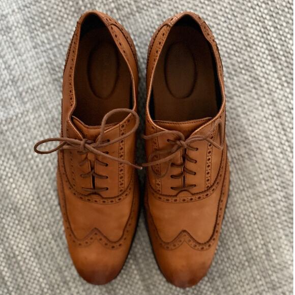 COLE HAAN Leather Sawyer Wingtip Oxford Lace Up Shoes in British Tan Brown 13 - Picture 3 of 8